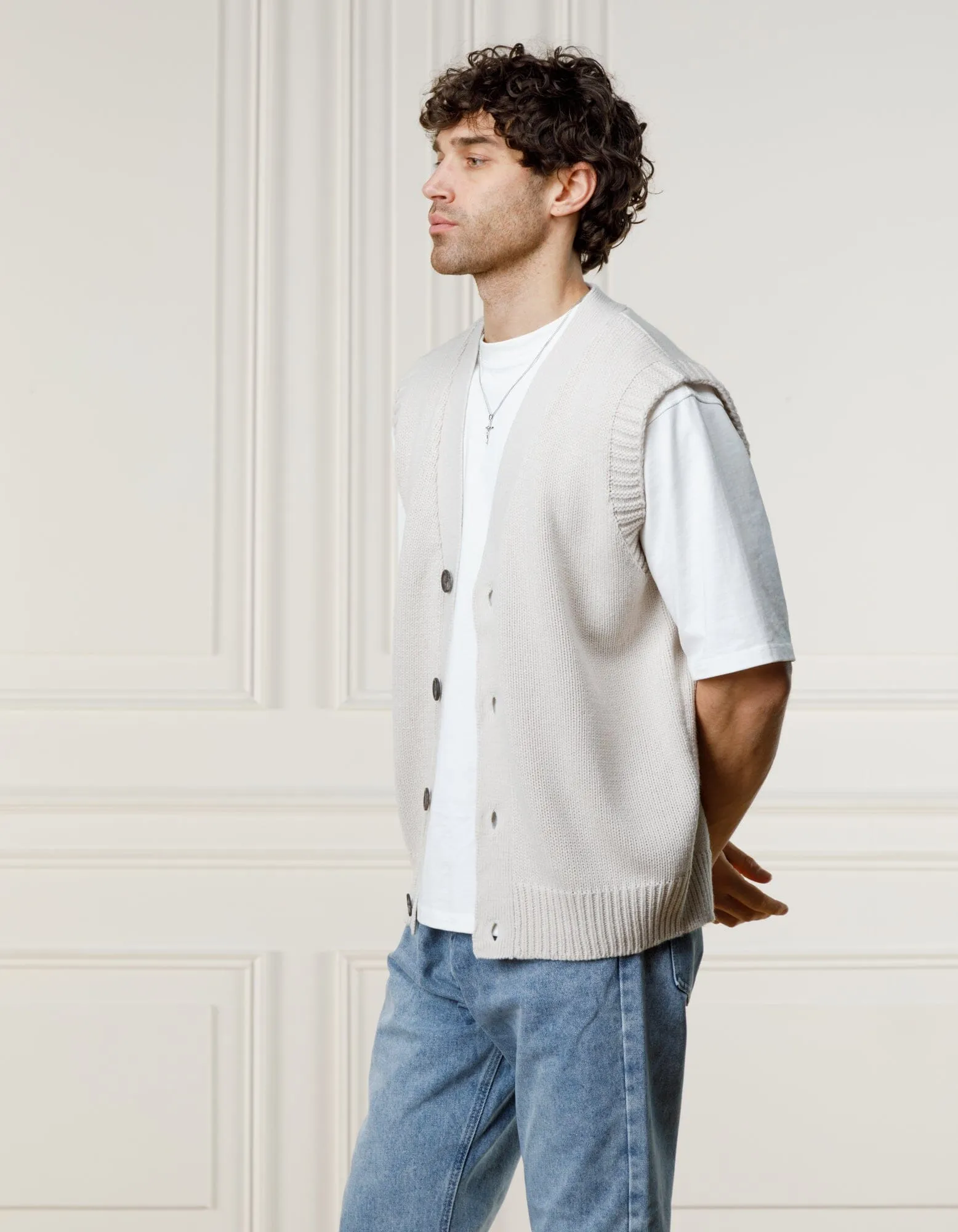 Beige Sleeveless Cardigan