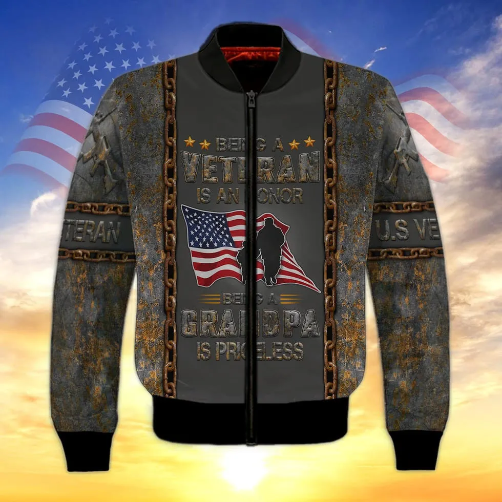 Being A Veteran Is A Honor 3D Hoodie,  Being A Grandpa Is Priceless, Us Veteran Dad Shirt, Gift For Veteran Dad