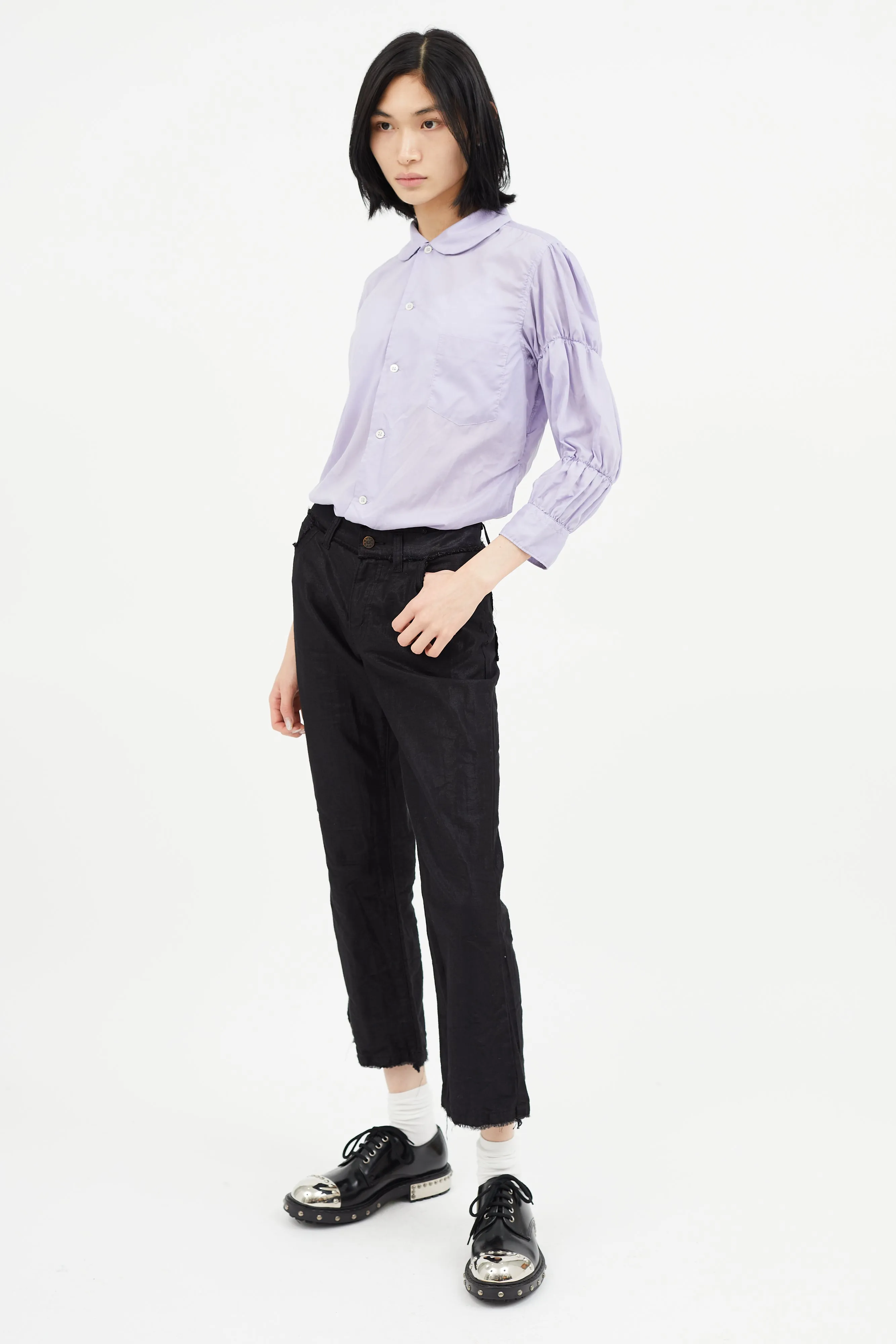 Black Metallic Raw Hem Pant