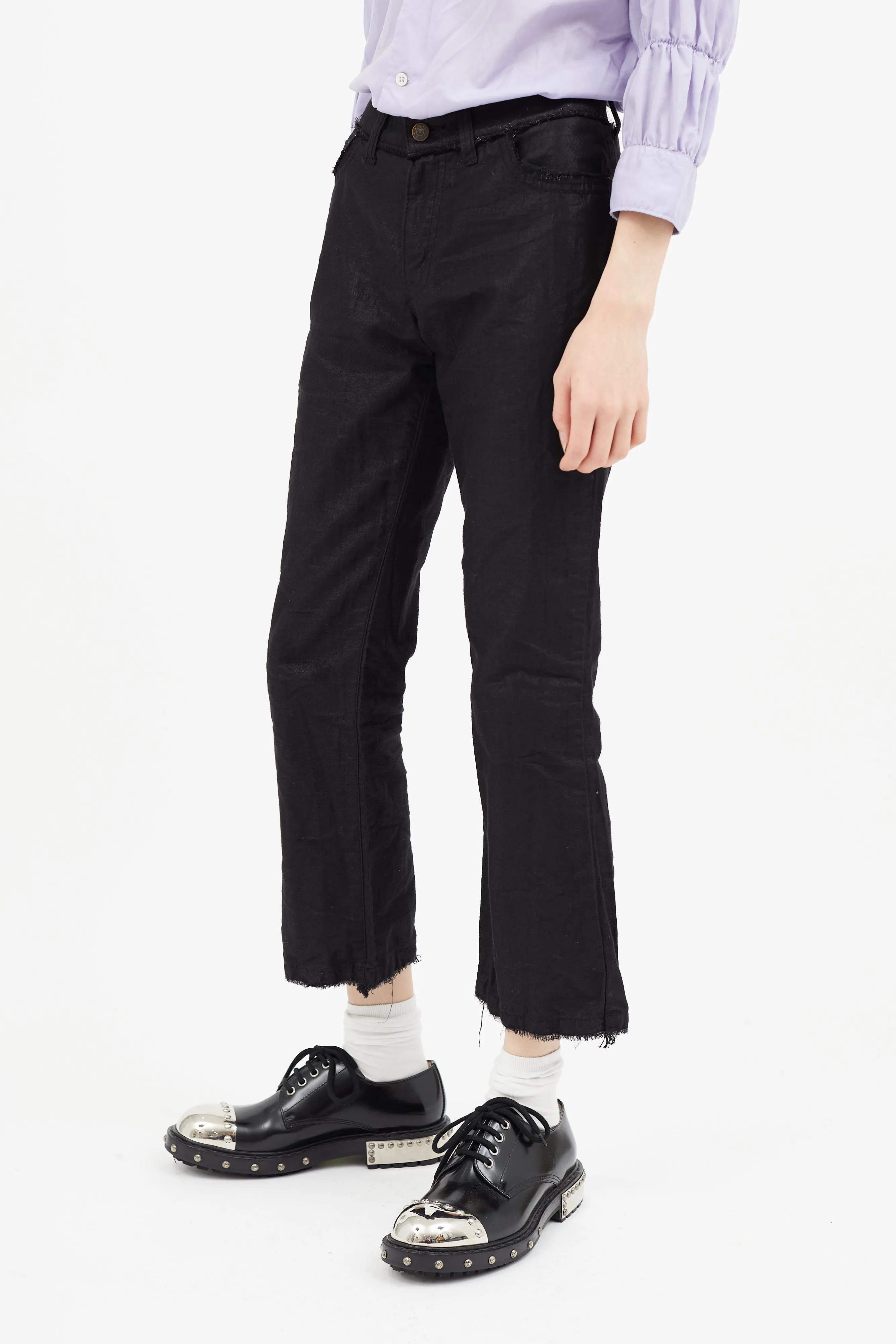 Black Metallic Raw Hem Pant