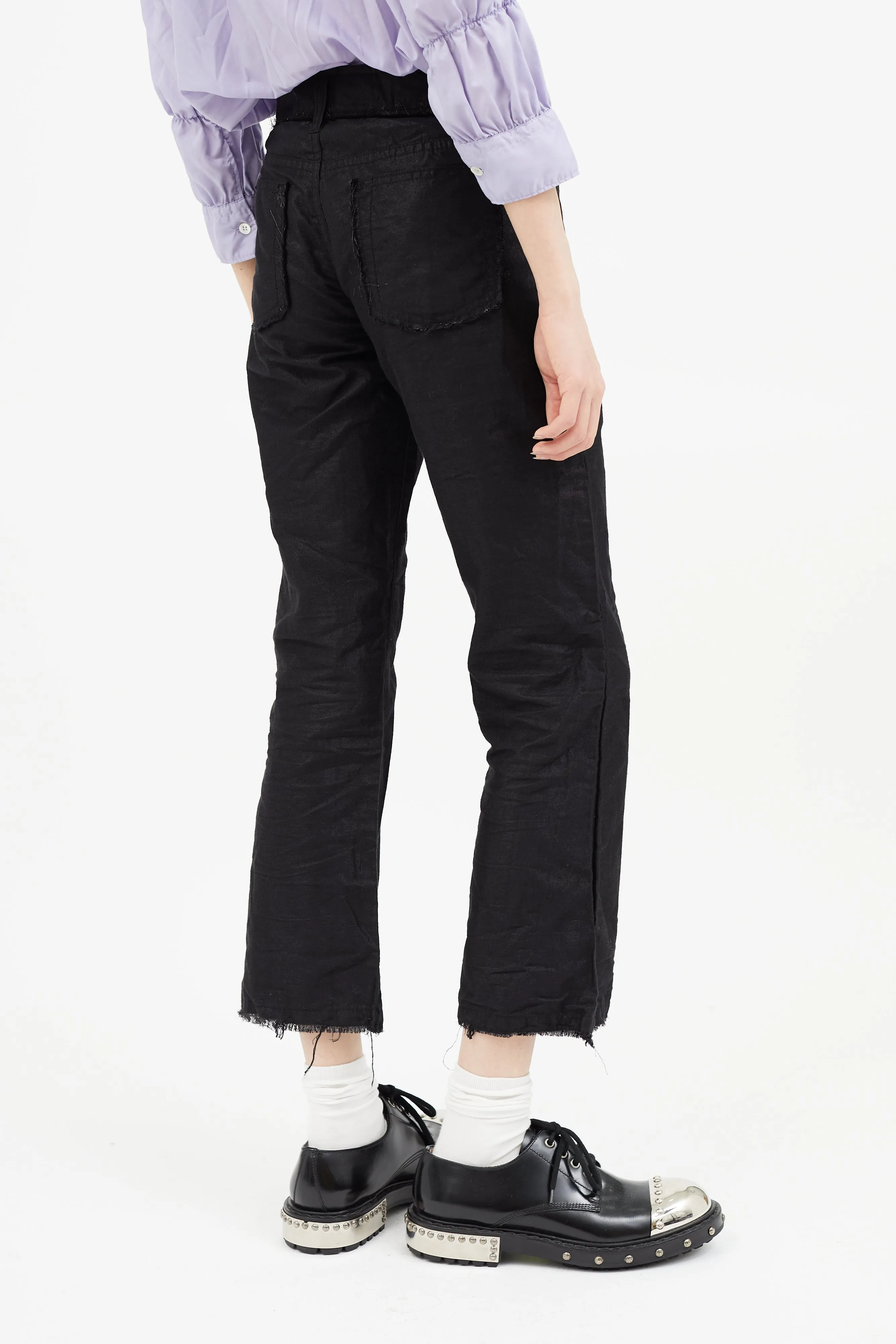 Black Metallic Raw Hem Pant