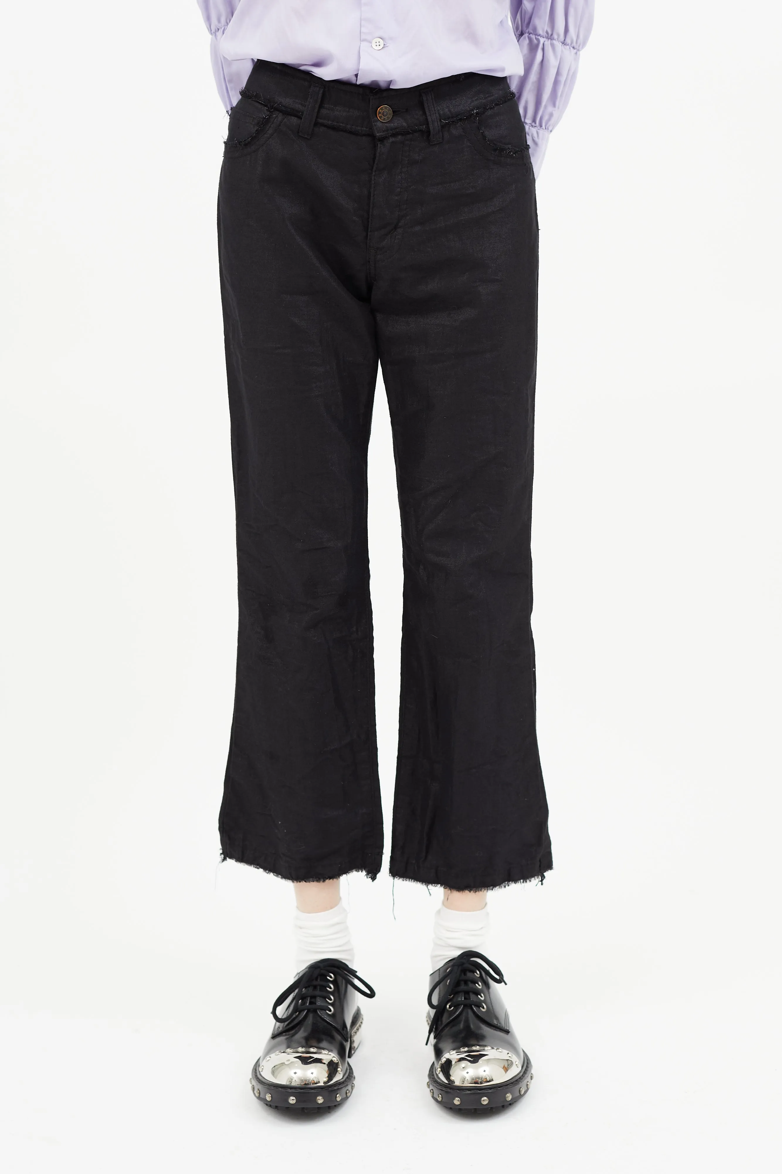 Black Metallic Raw Hem Pant