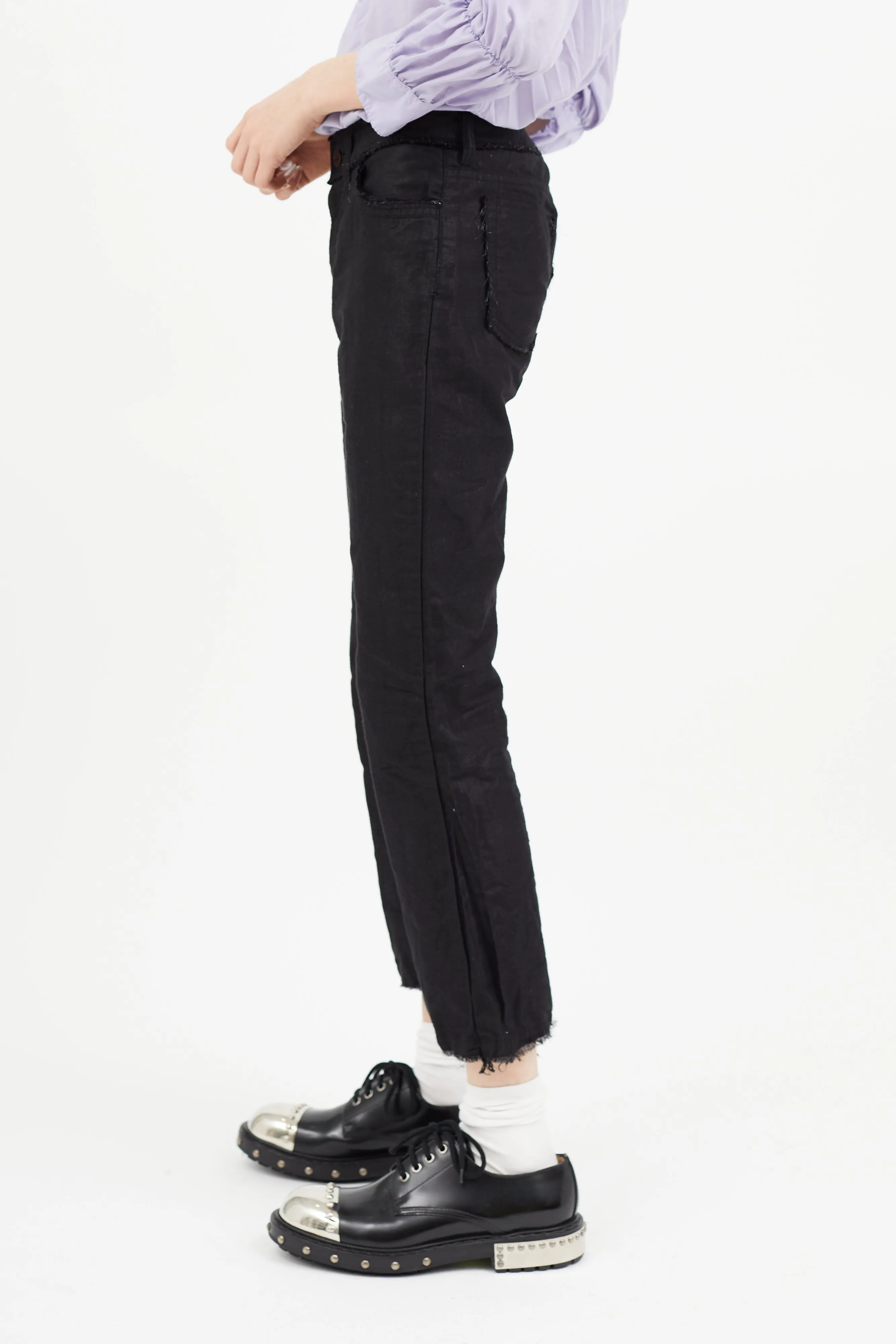 Black Metallic Raw Hem Pant