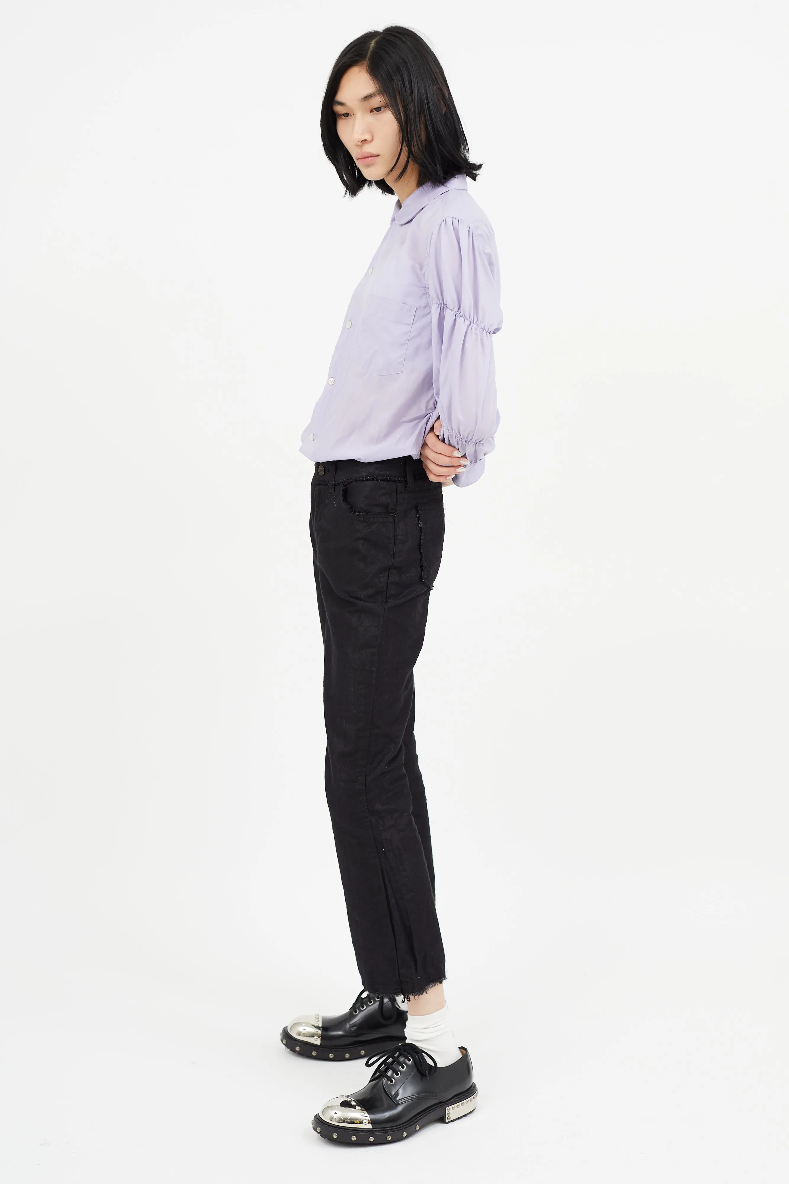 Black Metallic Raw Hem Pant