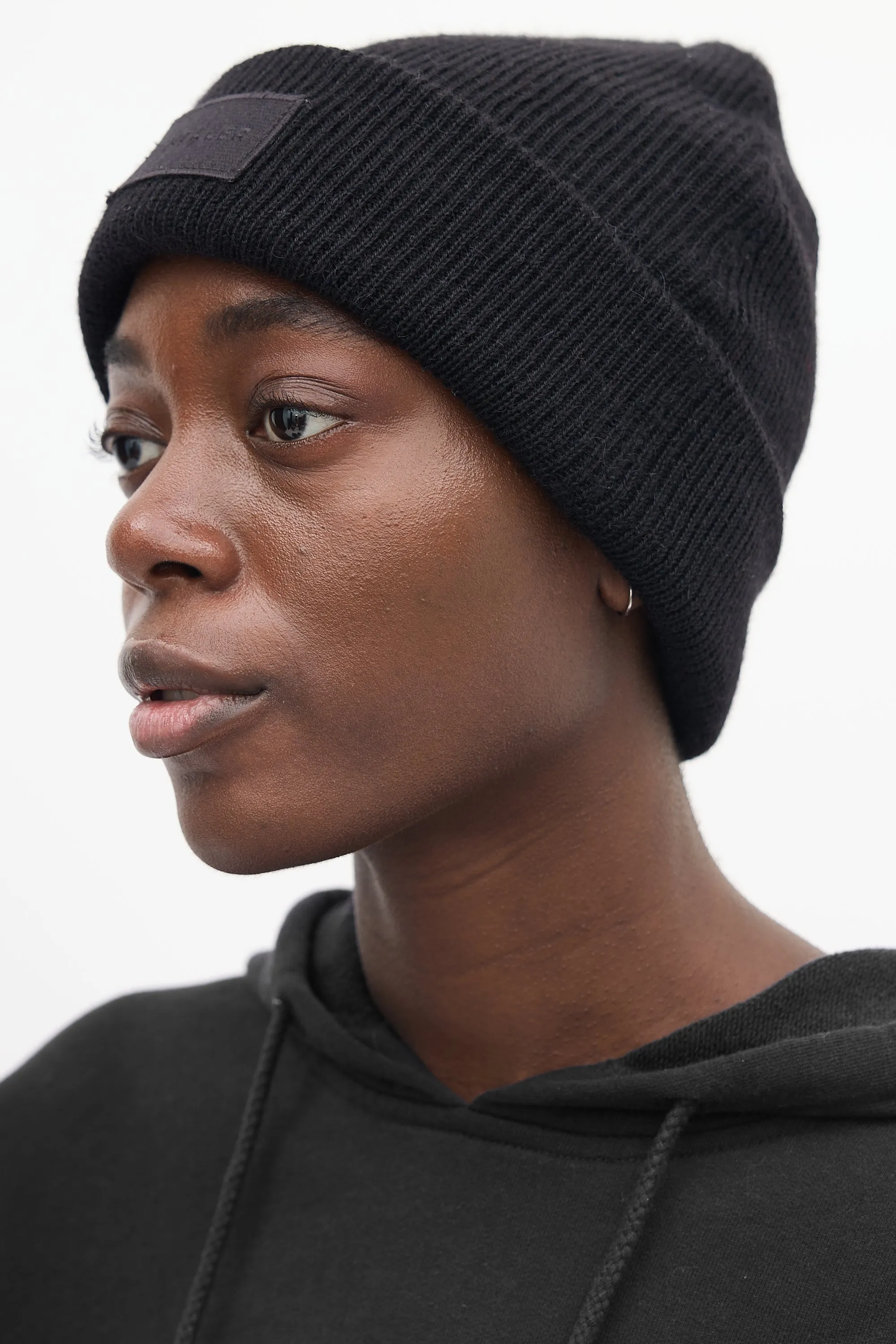 Black Wool Logo Patch Beanie