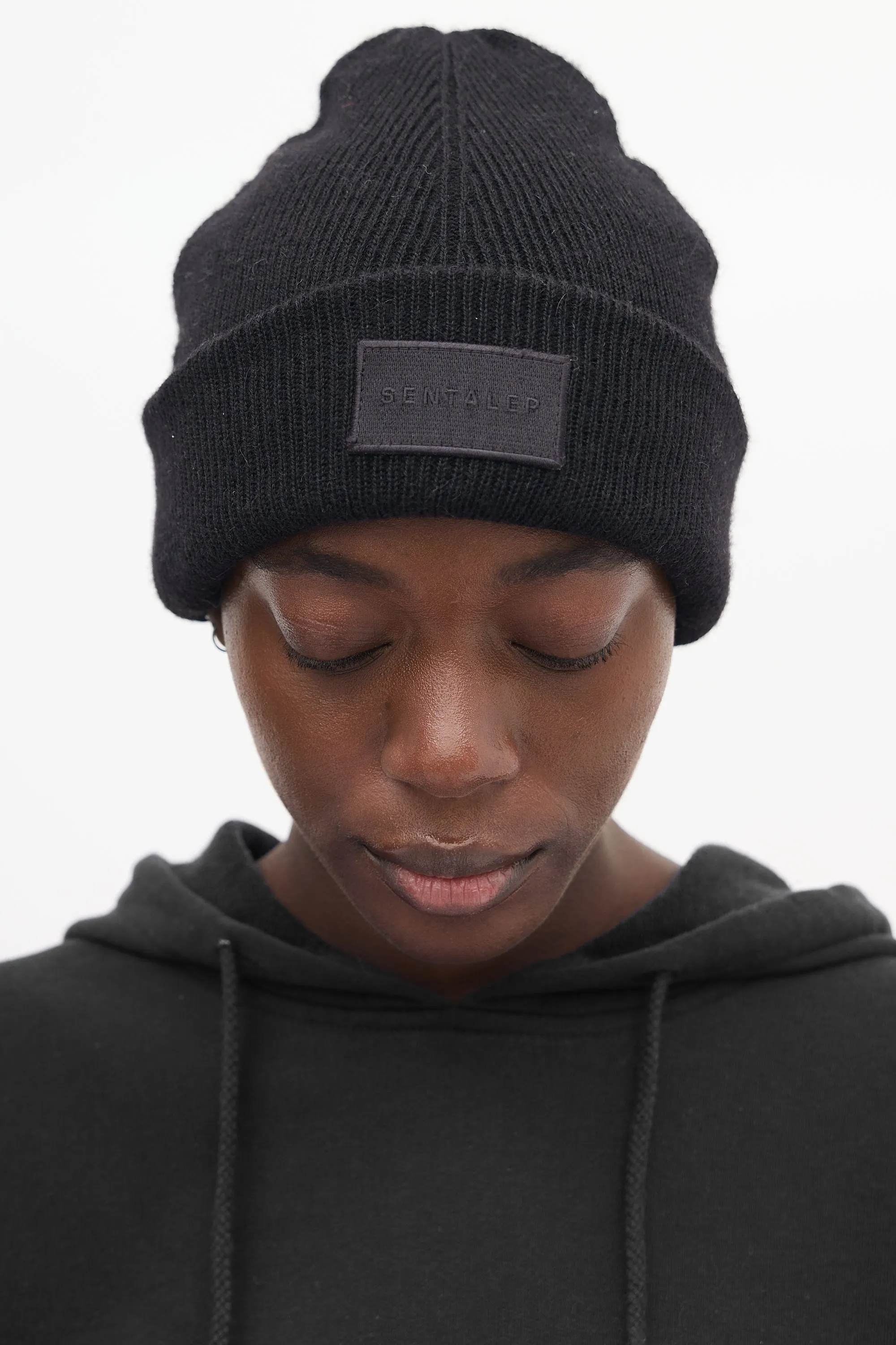 Black Wool Logo Patch Beanie