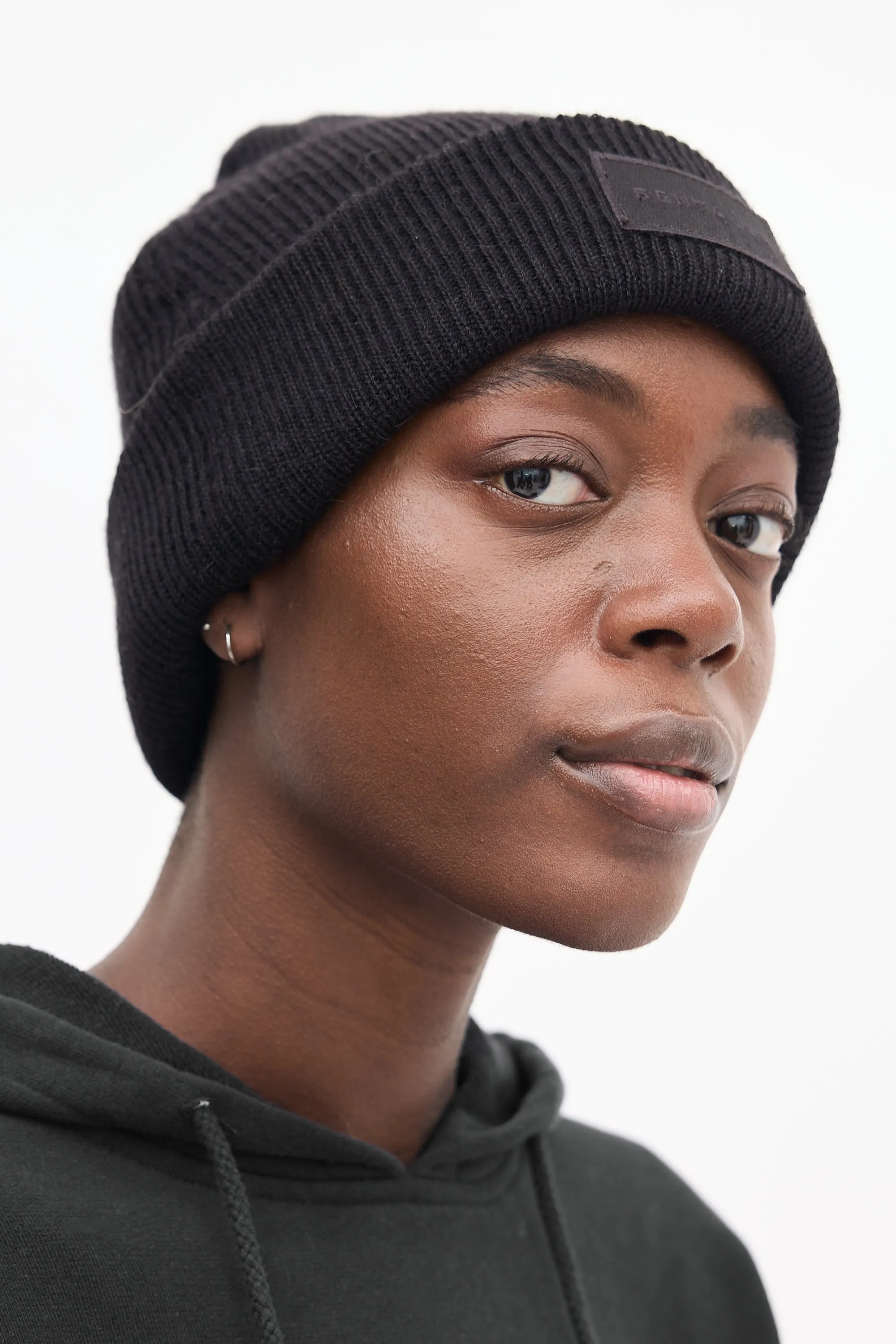 Black Wool Logo Patch Beanie