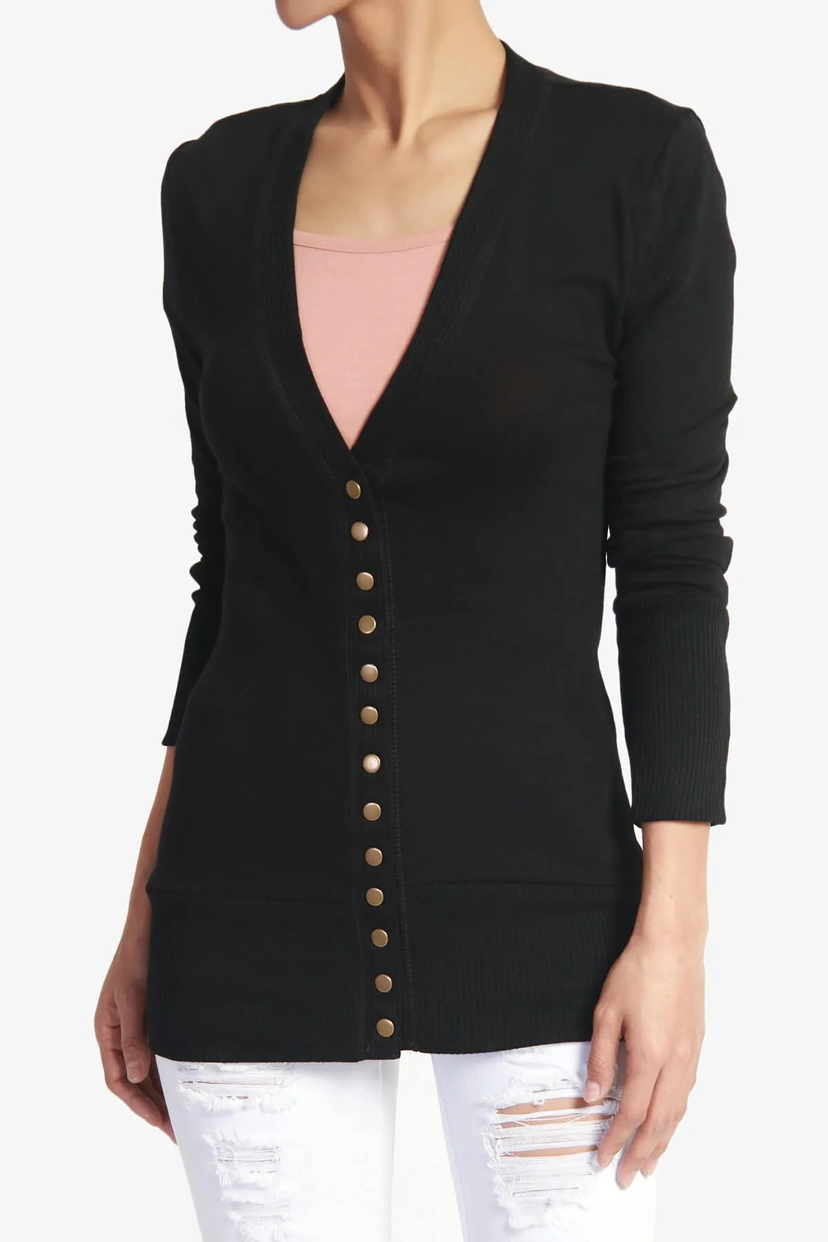 Braeden Snap Button V-Neck Cardigan PLUS