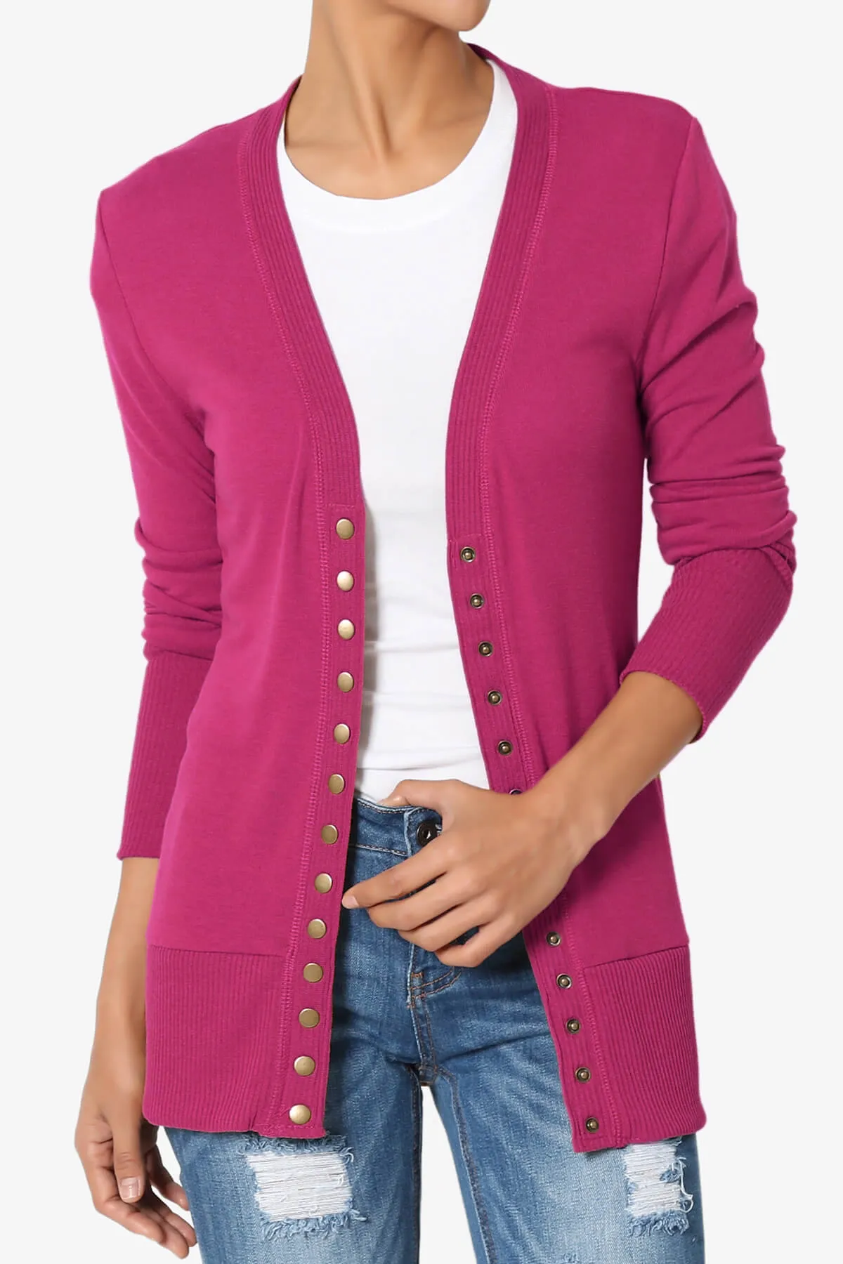 Braeden Snap Button V-Neck Cardigan PLUS