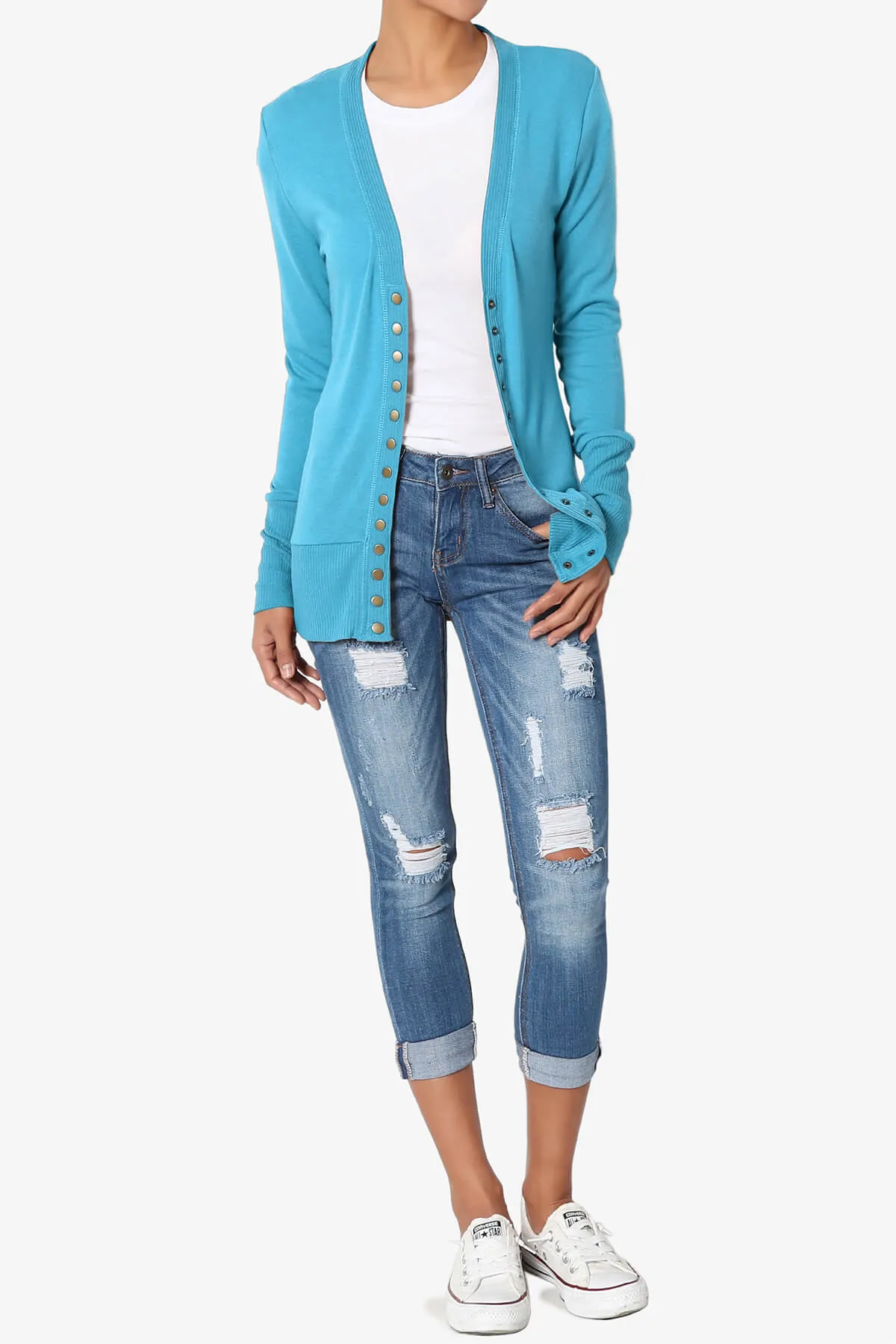 Braeden Snap Button V-Neck Cardigan PLUS