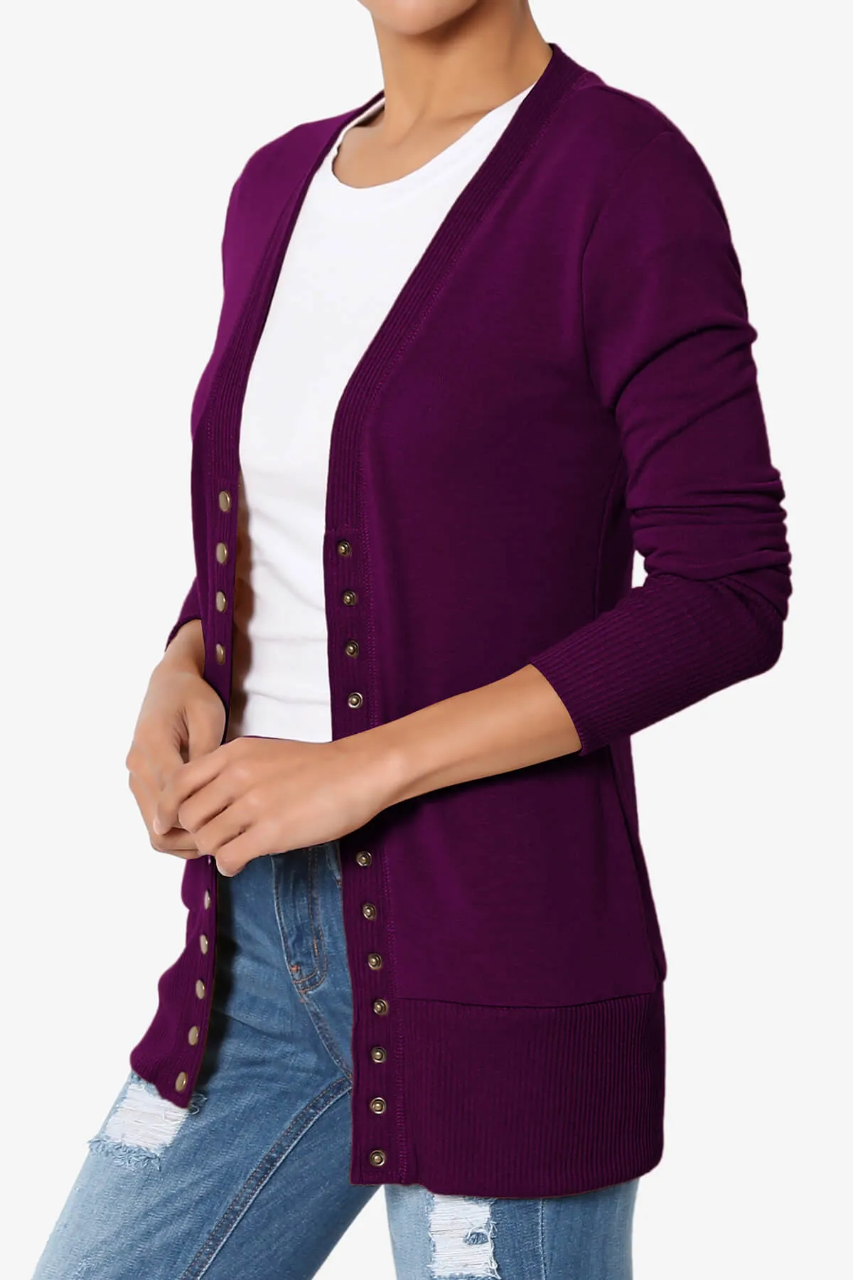 Braeden Snap Button V-Neck Cardigan PLUS