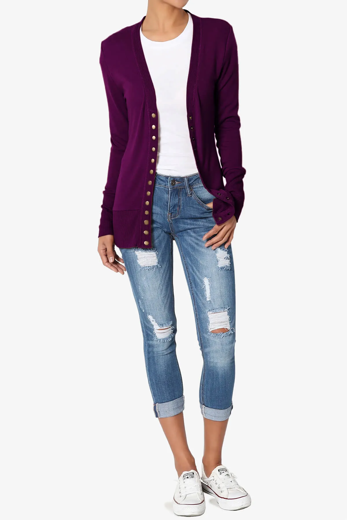 Braeden Snap Button V-Neck Cardigan PLUS