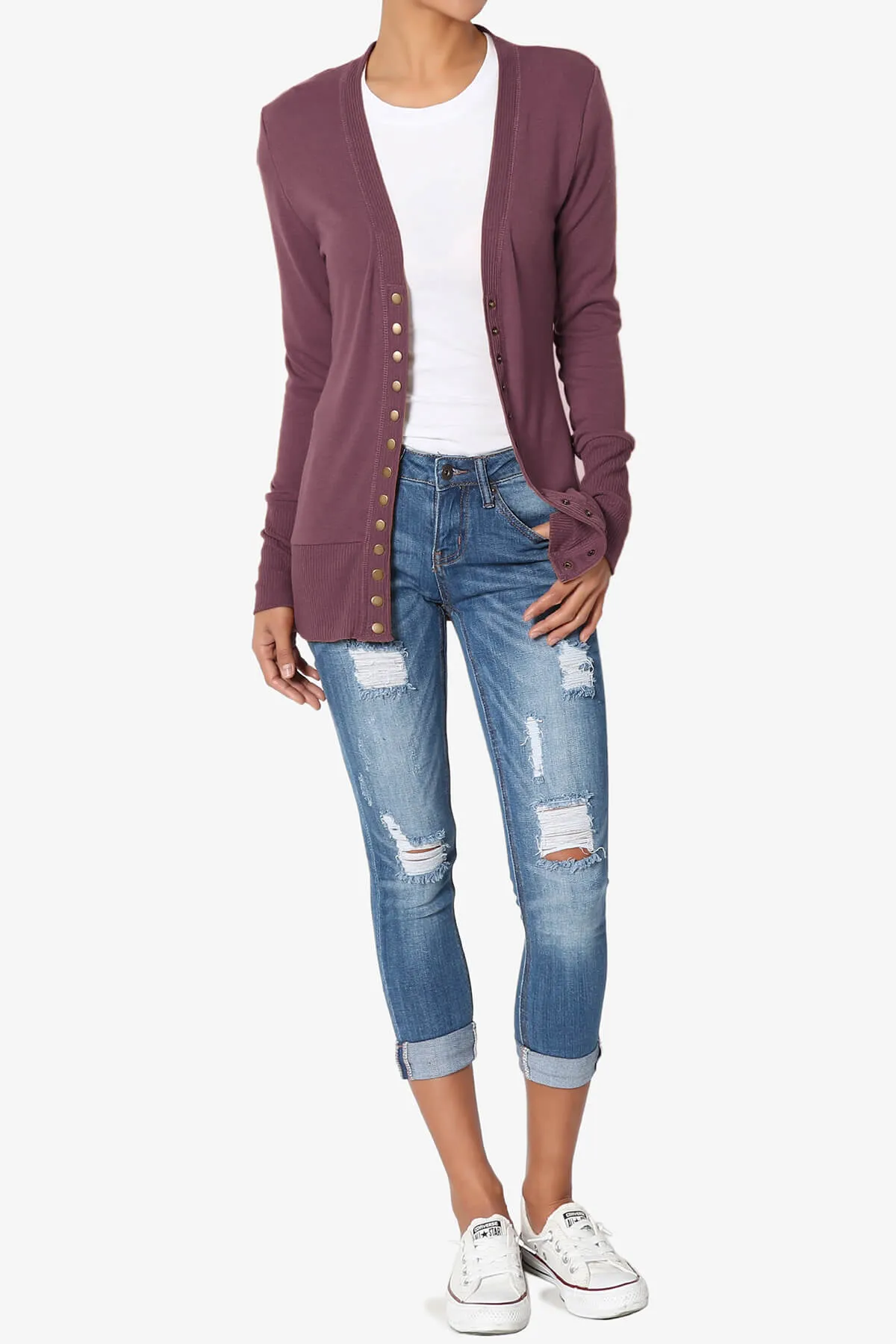 Braeden Snap Button V-Neck Cardigan PLUS