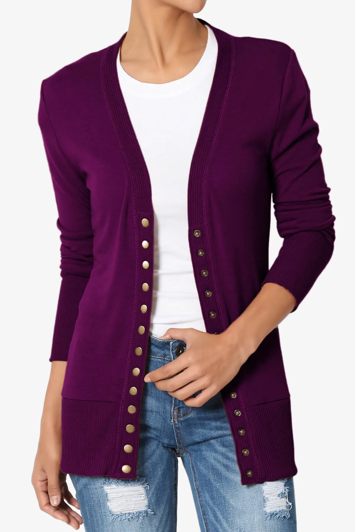 Braeden Snap Button V-Neck Cardigan PLUS