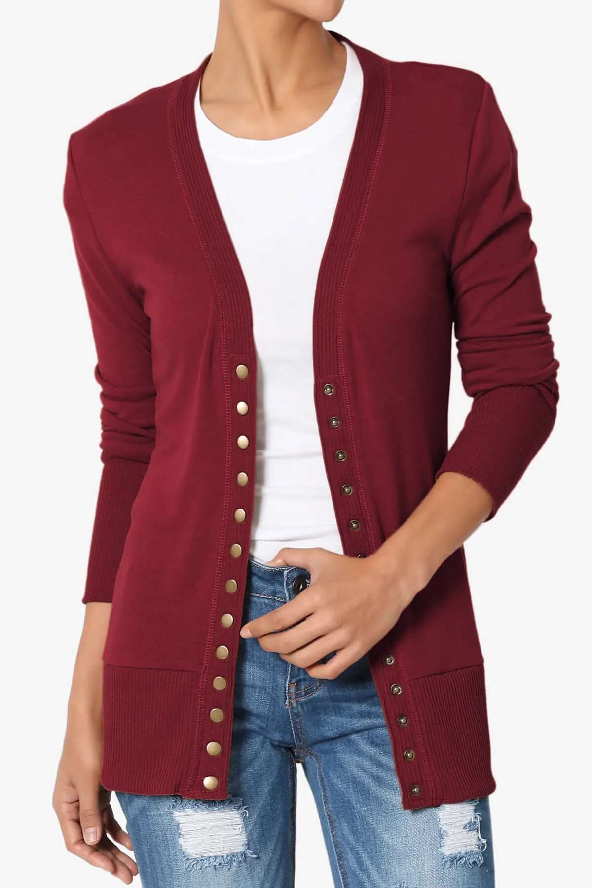 Braeden Snap Button V-Neck Cardigan PLUS