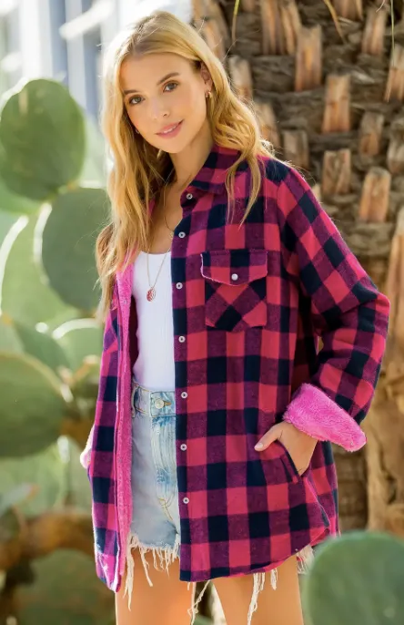 Brushed Plaid Sherpa Lined Jacket