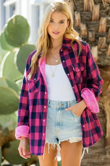 Brushed Plaid Sherpa Lined Jacket