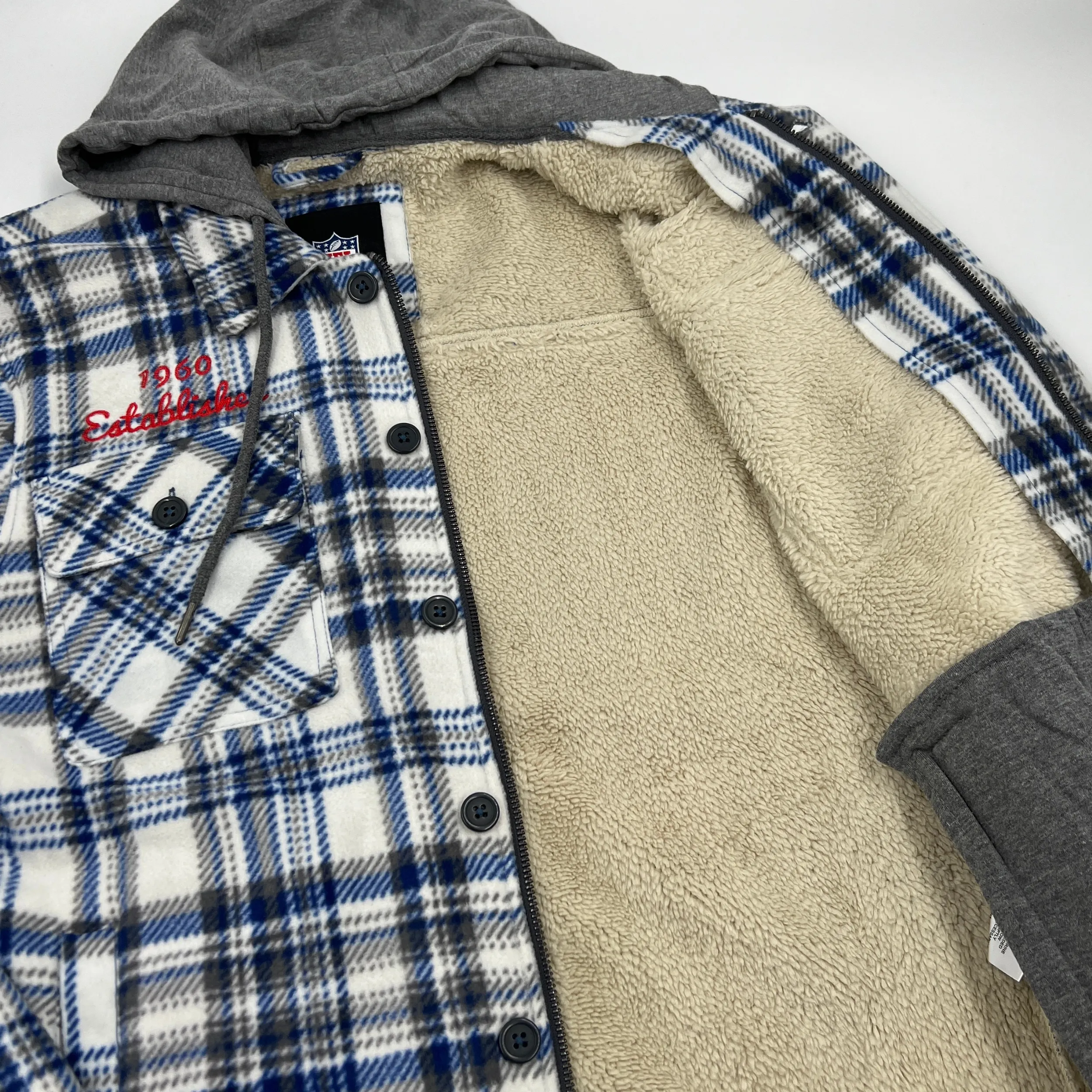 Buffalo Bills Blue & White Plaid Sherpa Jacket