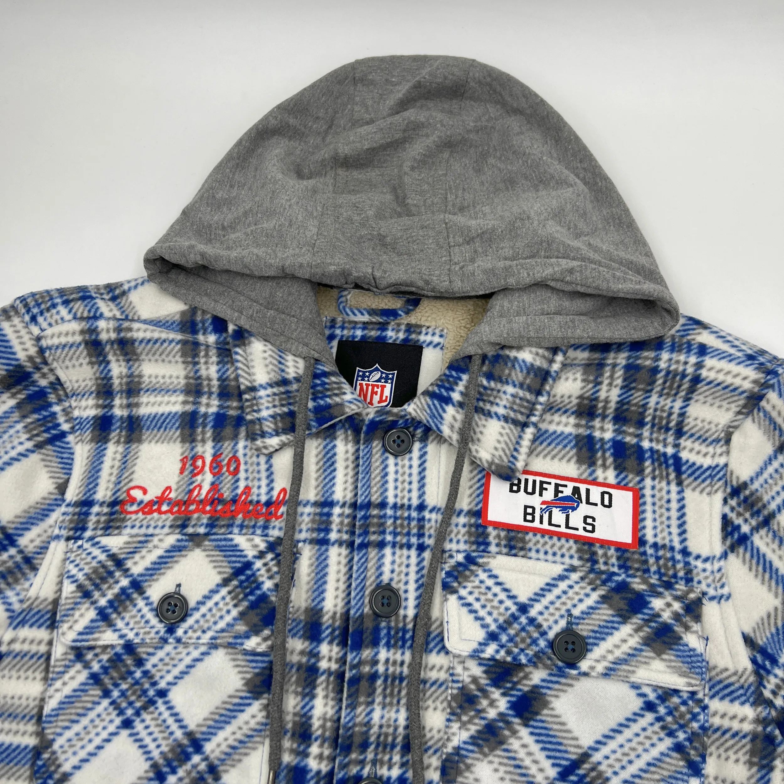 Buffalo Bills Blue & White Plaid Sherpa Jacket