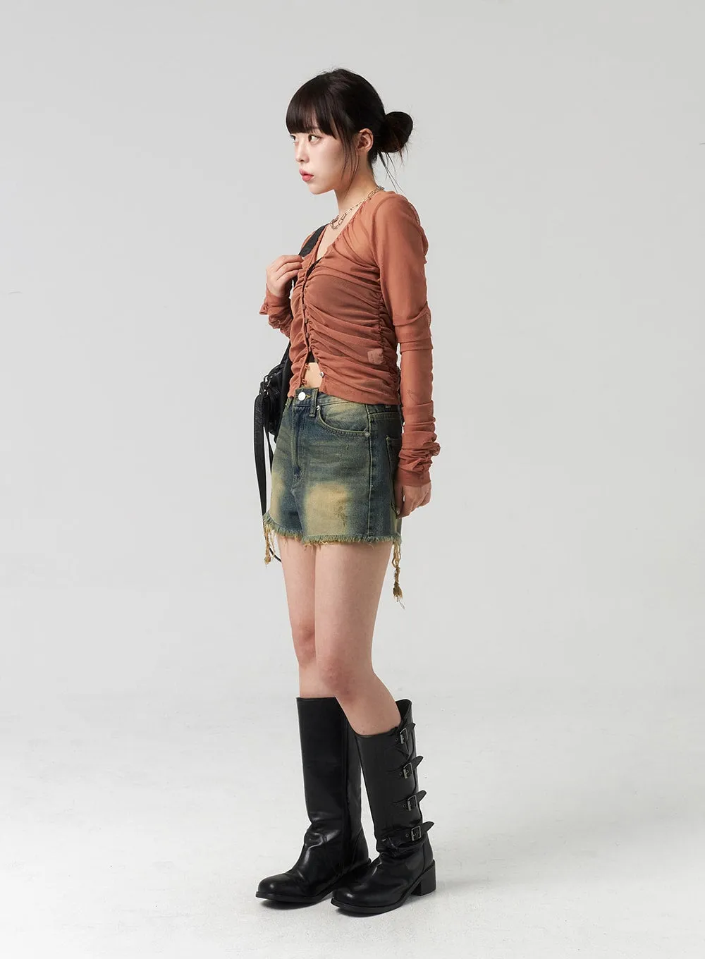 Button Mesh Cardigan CL314