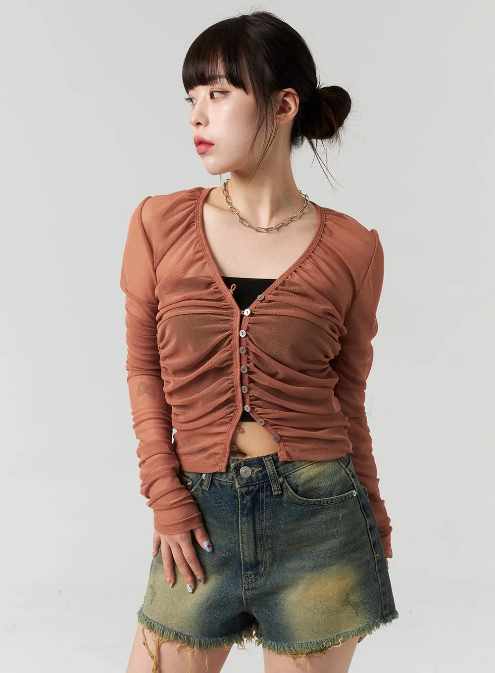 Button Mesh Cardigan CL314