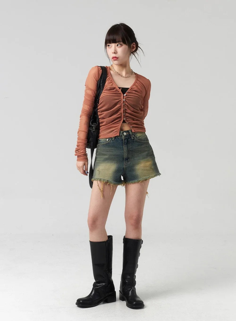 Button Mesh Cardigan CL314