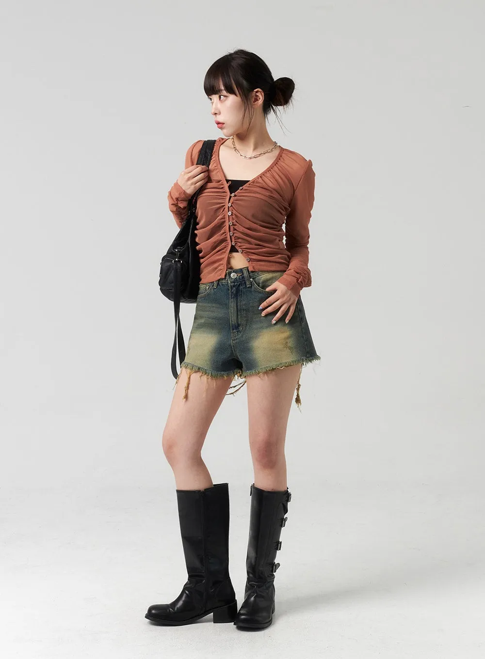 Button Mesh Cardigan CL314