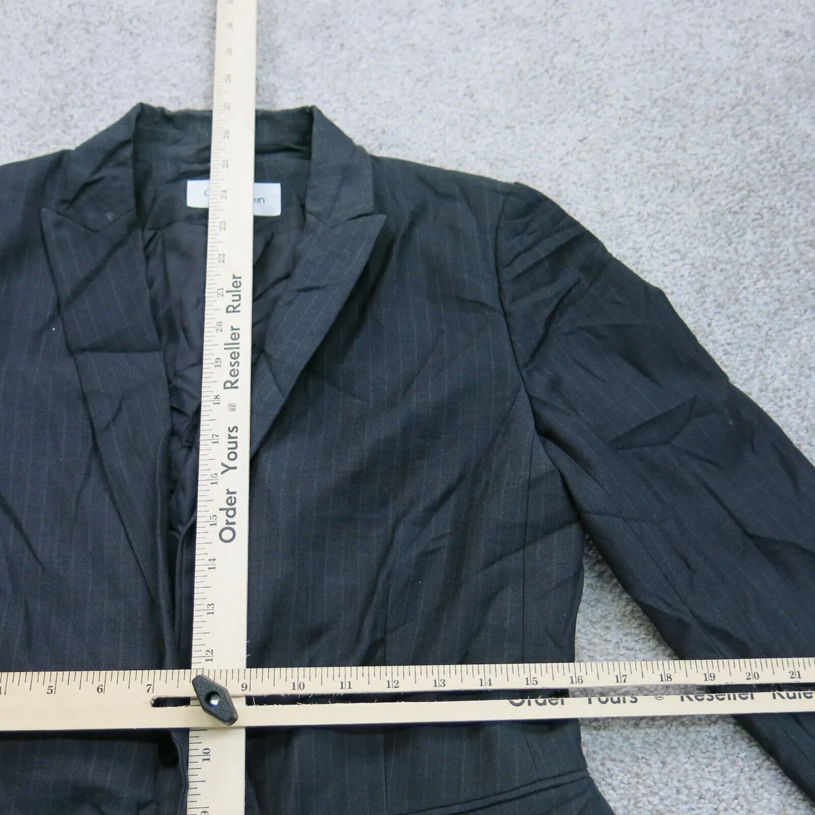 Calvin Klein Womens Blazer Coat Single Breasted Long Sleeves Pocket Black Size 6