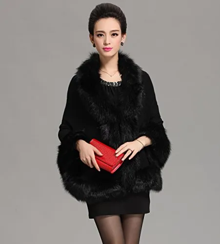 Caracilia Women Luxury Bridal Faux Fur Shawl Wraps Cloak Coat Sweater Cape