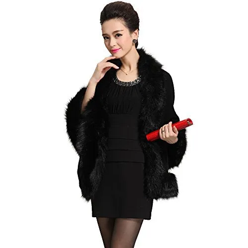 Caracilia Women Luxury Bridal Faux Fur Shawl Wraps Cloak Coat Sweater Cape
