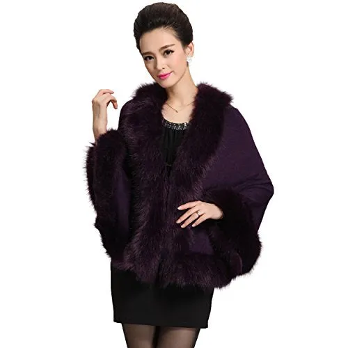 Caracilia Women Luxury Bridal Faux Fur Shawl Wraps Cloak Coat Sweater Cape