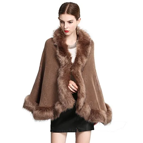 Caracilia Women Luxury Bridal Faux Fur Shawl Wraps Cloak Coat Sweater Cape