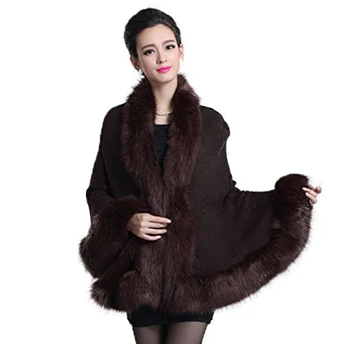 Caracilia Women Luxury Bridal Faux Fur Shawl Wraps Cloak Coat Sweater Cape