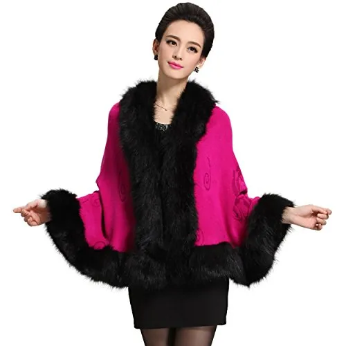 Caracilia Women Luxury Bridal Faux Fur Shawl Wraps Cloak Coat Sweater Cape