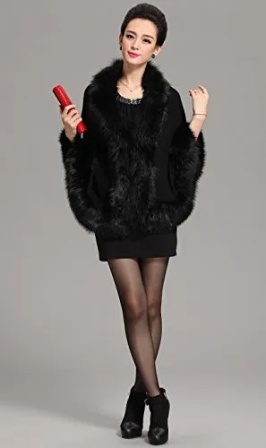 Caracilia Women Luxury Bridal Faux Fur Shawl Wraps Cloak Coat Sweater Cape