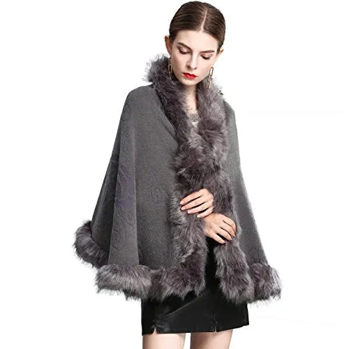 Caracilia Women Luxury Bridal Faux Fur Shawl Wraps Cloak Coat Sweater Cape