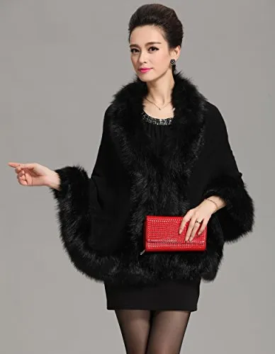 Caracilia Women Luxury Bridal Faux Fur Shawl Wraps Cloak Coat Sweater Cape
