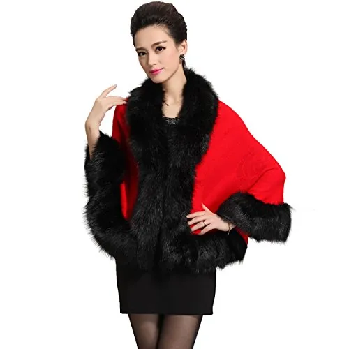 Caracilia Women Luxury Bridal Faux Fur Shawl Wraps Cloak Coat Sweater Cape