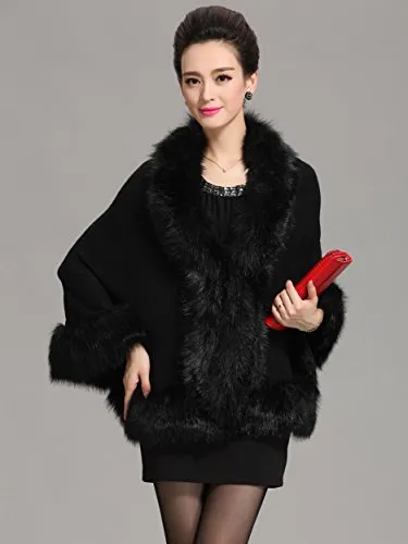 Caracilia Women Luxury Bridal Faux Fur Shawl Wraps Cloak Coat Sweater Cape