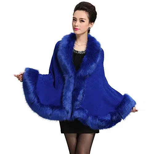 Caracilia Women Luxury Bridal Faux Fur Shawl Wraps Cloak Coat Sweater Cape