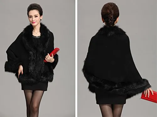 Caracilia Women Luxury Bridal Faux Fur Shawl Wraps Cloak Coat Sweater Cape