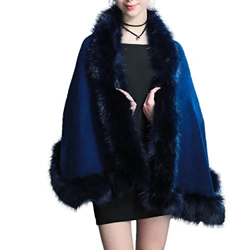 Caracilia Women Luxury Bridal Faux Fur Shawl Wraps Cloak Coat Sweater Cape