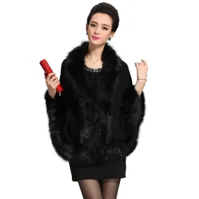 Caracilia Women Luxury Bridal Faux Fur Shawl Wraps Cloak Coat Sweater Cape