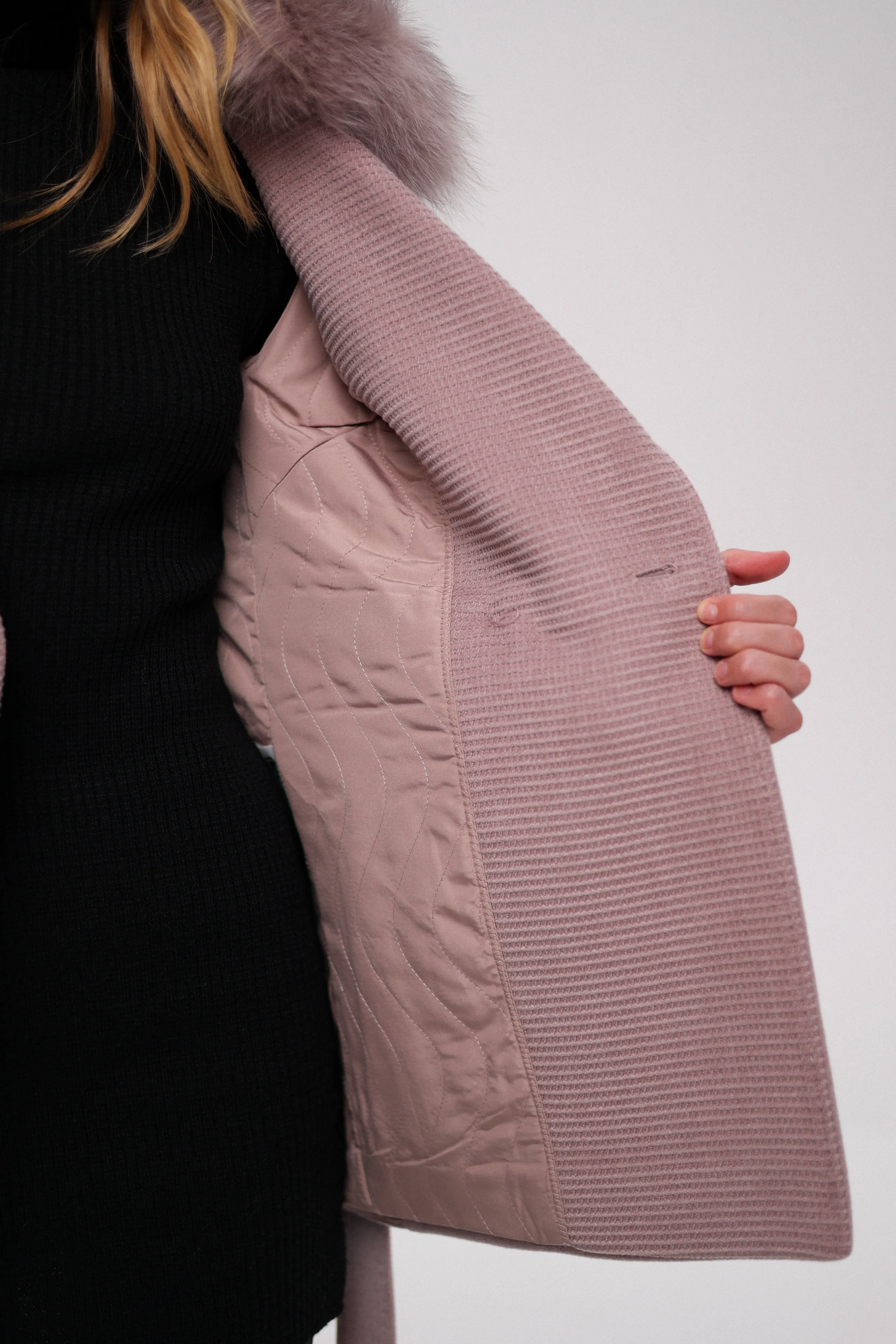 Chelsea Genuine Polar Fox Trim Cashmere Wool Coat