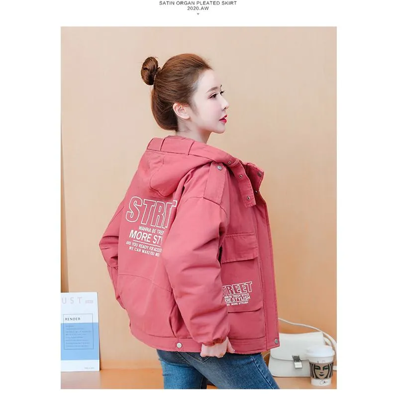 Chic Cropped Casual Loose Fit Sherpa-Lined Hooded Jacket