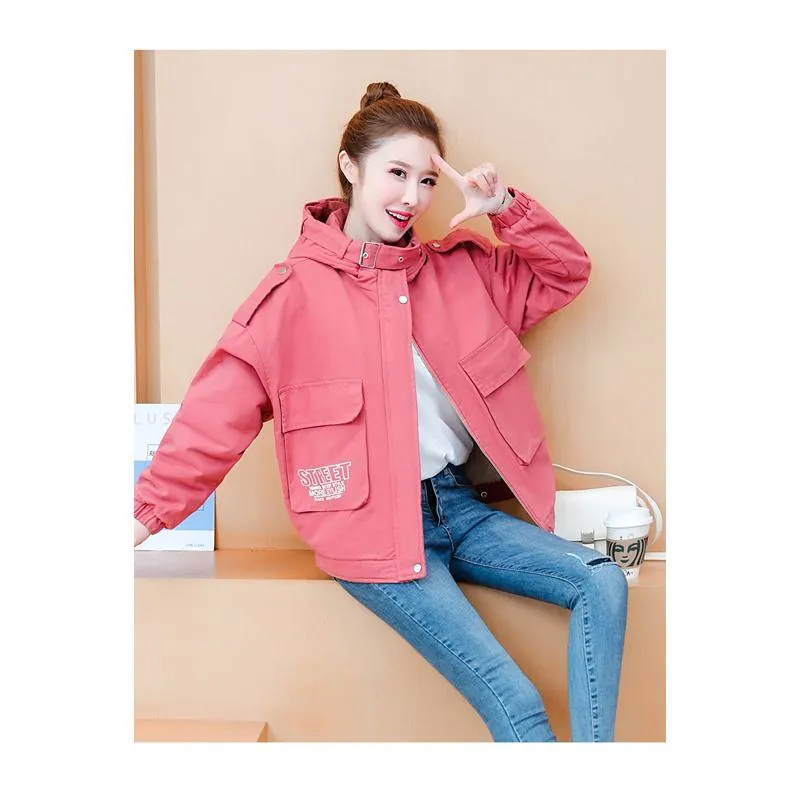 Chic Cropped Casual Loose Fit Sherpa-Lined Hooded Jacket