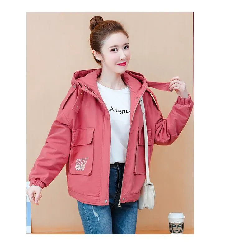 Chic Cropped Casual Loose Fit Sherpa-Lined Hooded Jacket