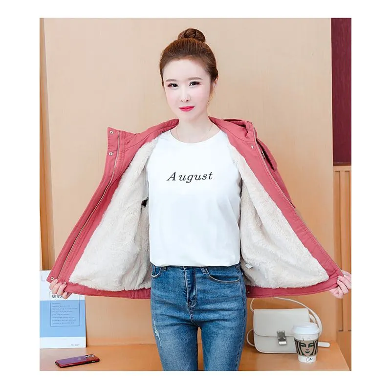 Chic Cropped Casual Loose Fit Sherpa-Lined Hooded Jacket