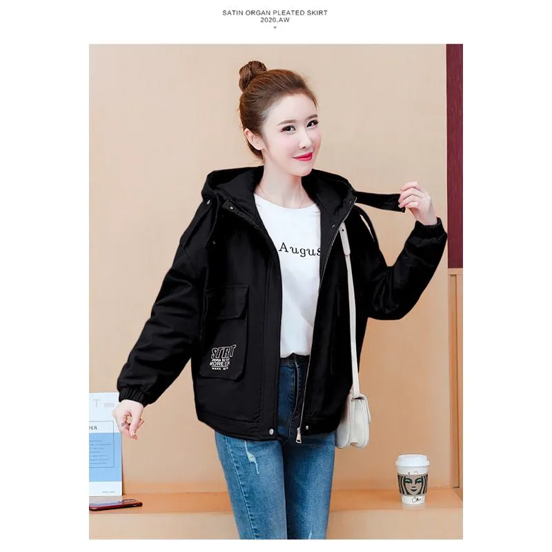 Chic Cropped Casual Loose Fit Sherpa-Lined Hooded Jacket