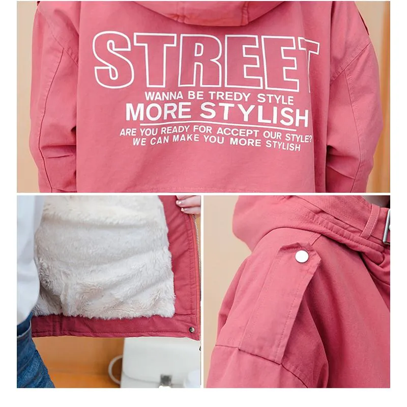 Chic Cropped Casual Loose Fit Sherpa-Lined Hooded Jacket